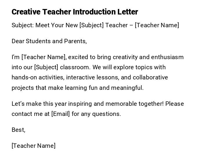 Creative Teacher Introduction Letter Creative Teacher Introduction Letter