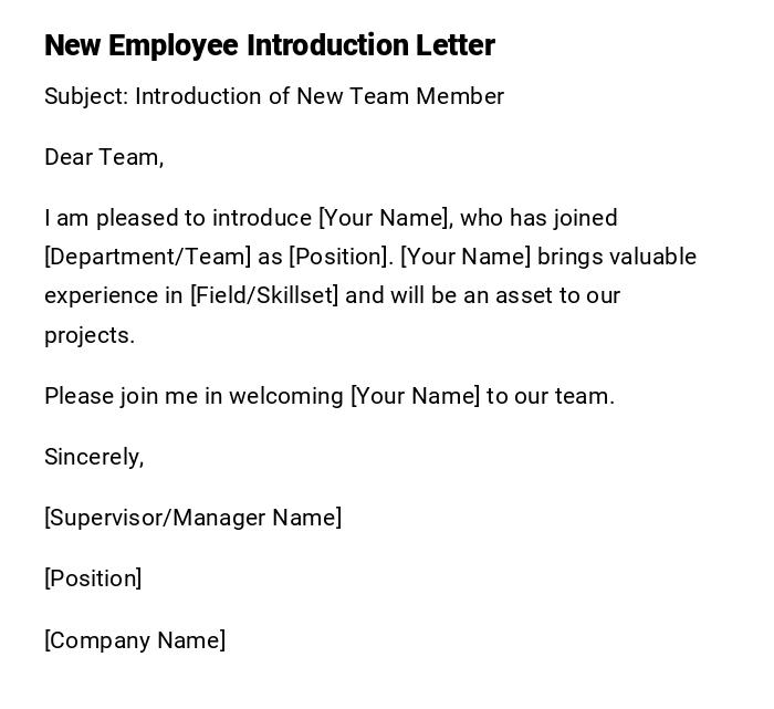 New Employee Introduction Letter