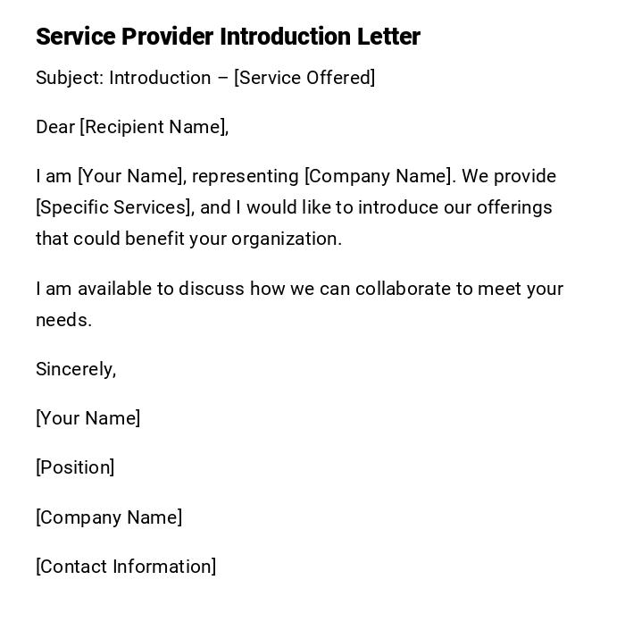 Service Provider Introduction Letter