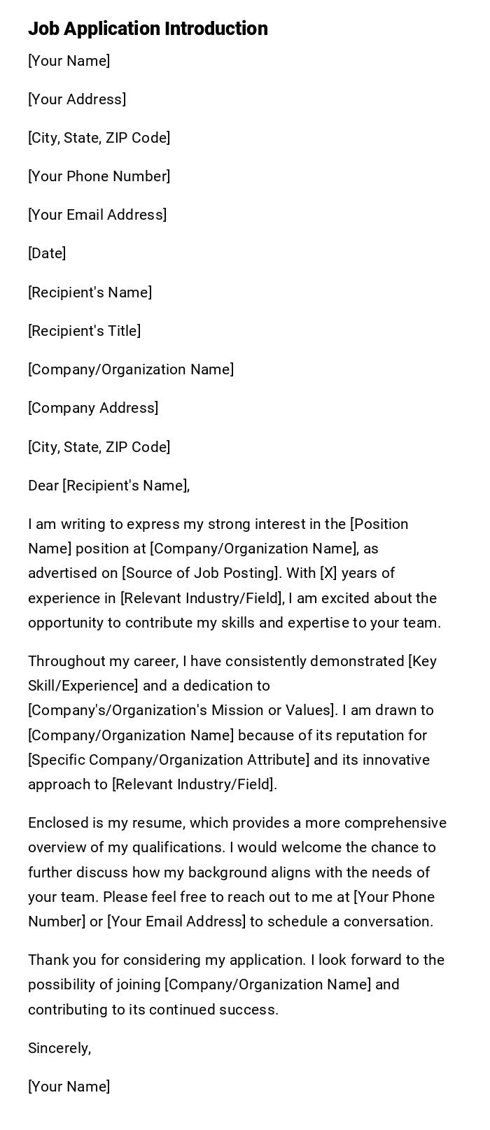 Job Application Introduction