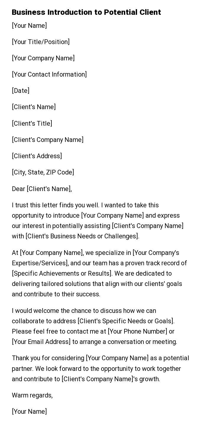Business Introduction to Potential Client
