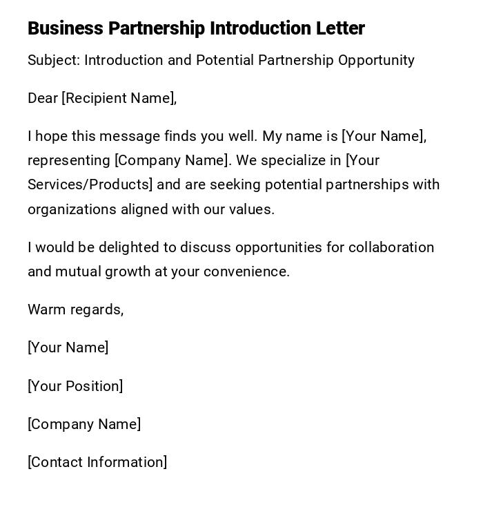Business Partnership Introduction Letter