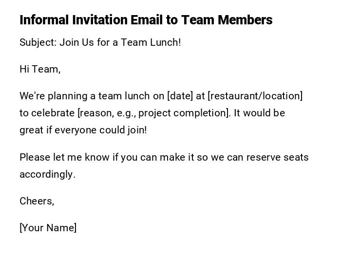 Informal Invitation Email to Team Members