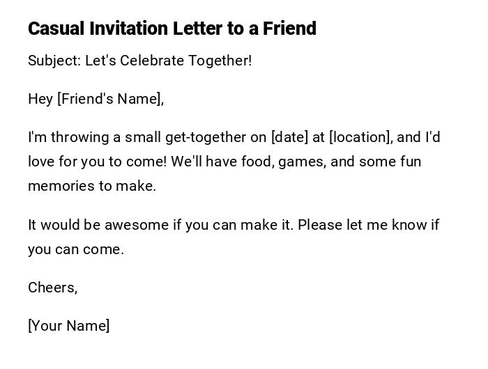 Casual Invitation Letter to a Friend