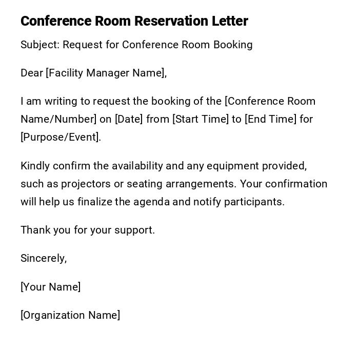 Conference Room Reservation Letter