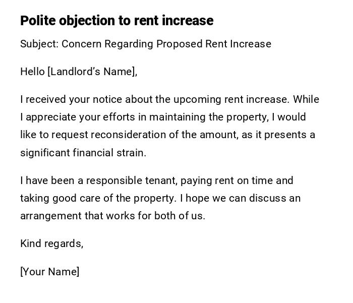 Polite objection to rent increase Polite objection to rent increase