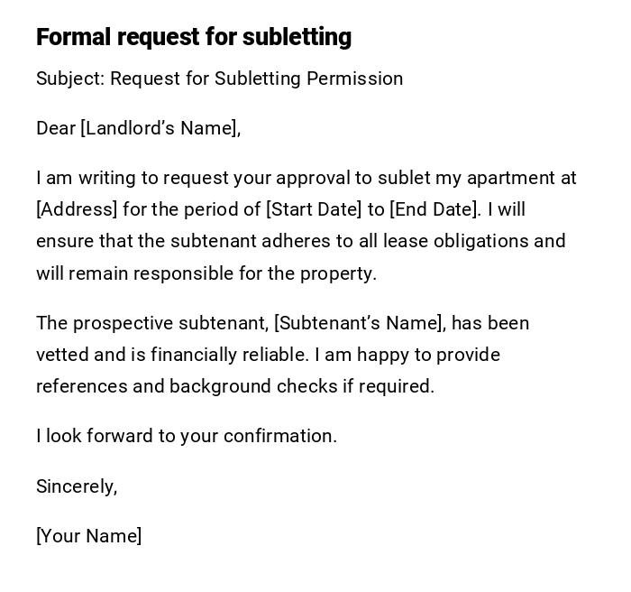 Formal request for subletting Formal request for subletting