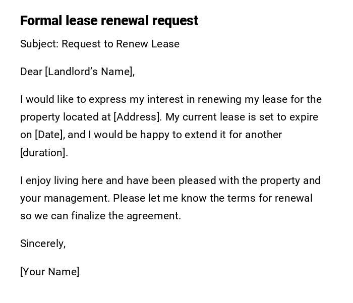Formal lease renewal request Formal lease renewal request