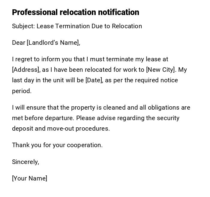 Professional relocation notification Professional relocation notification