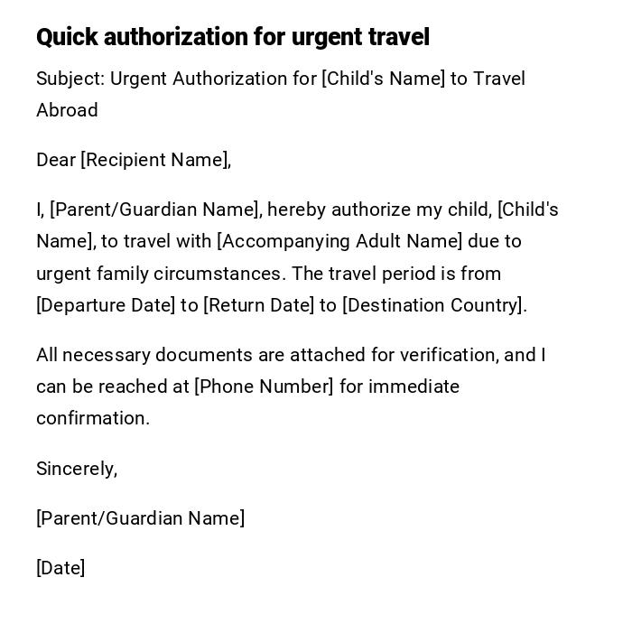 Quick authorization for urgent travel Quick authorization for urgent travel