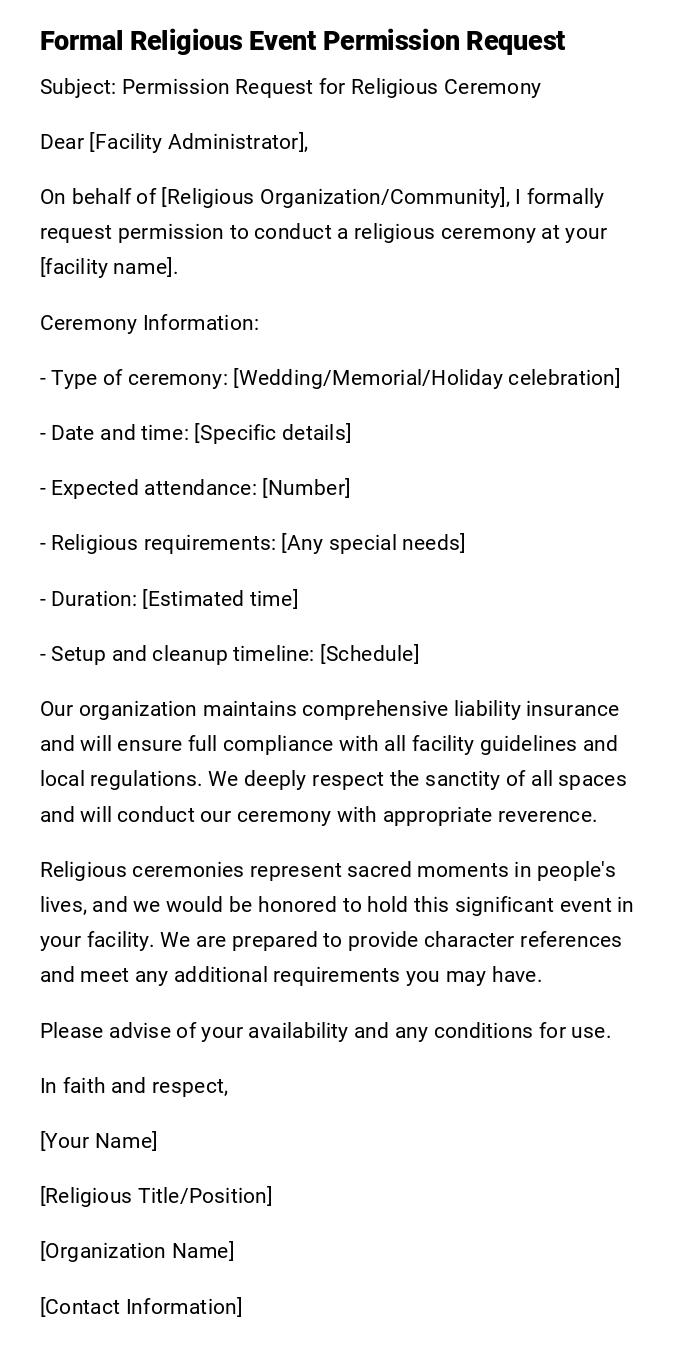 Formal Religious Event Permission Request