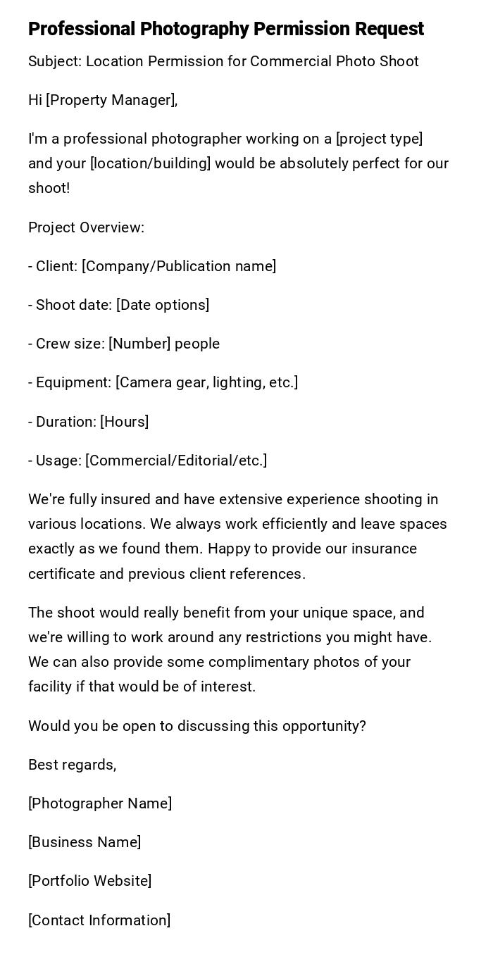 Professional Photography Permission Request