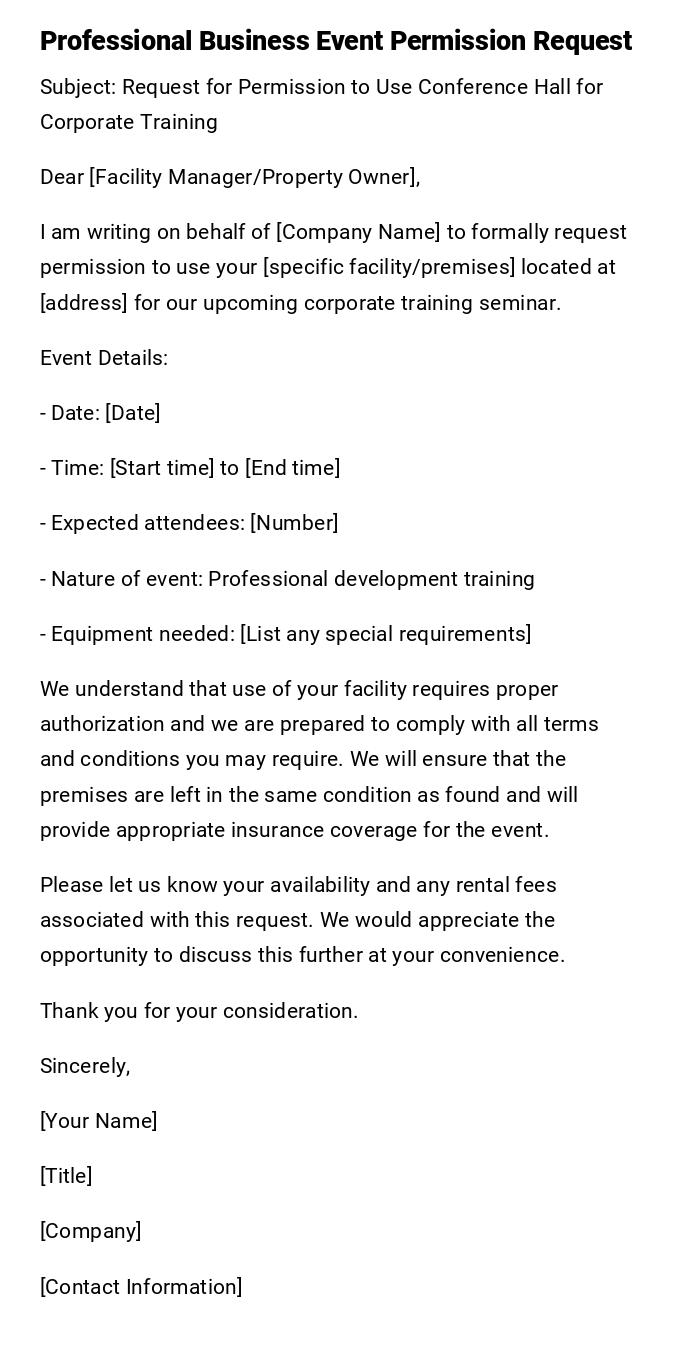 Professional Business Event Permission Request
