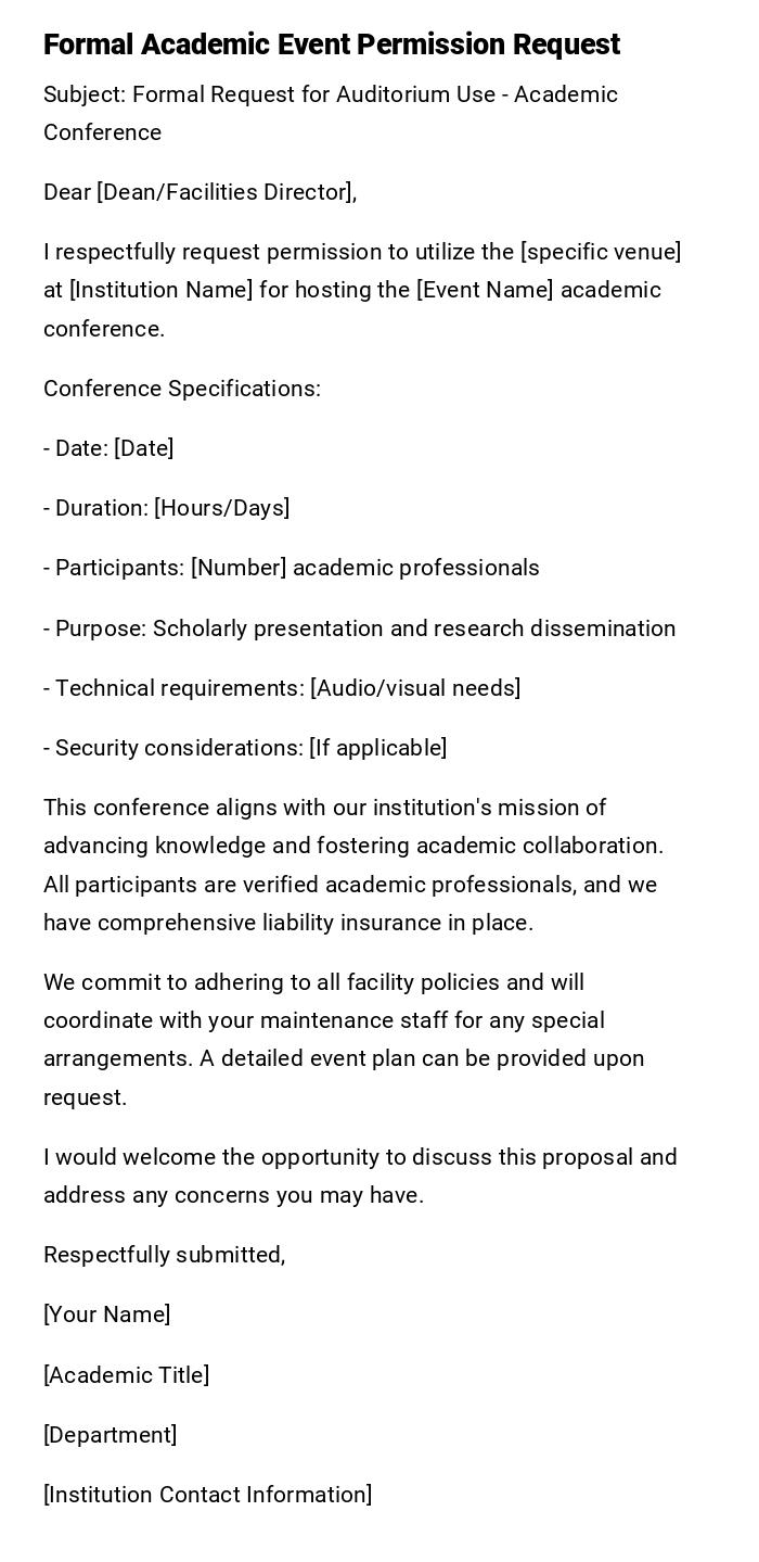 Formal Academic Event Permission Request