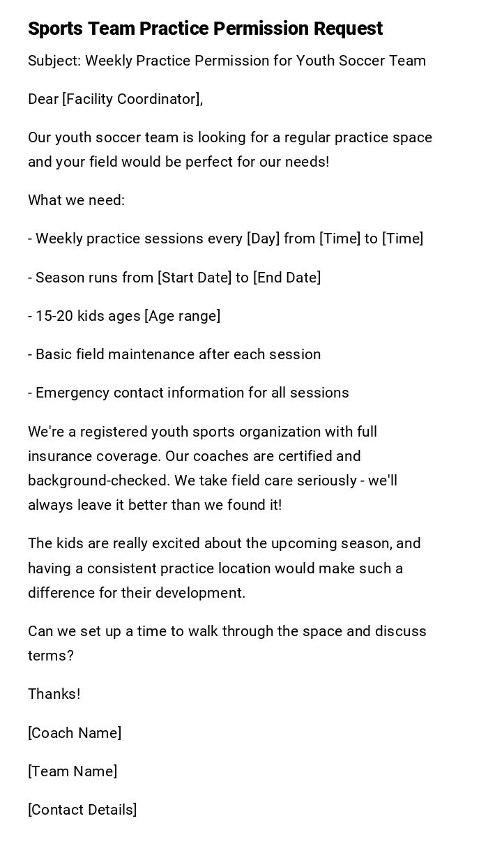 Sports Team Practice Permission Request