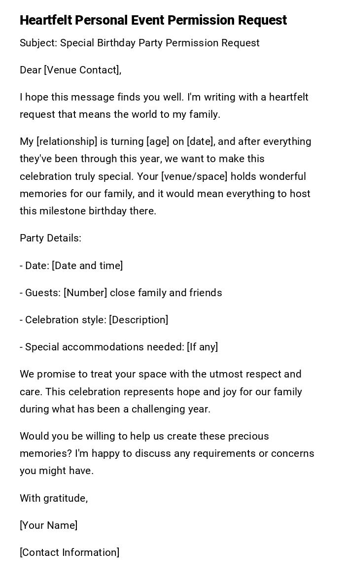 Heartfelt Personal Event Permission Request
