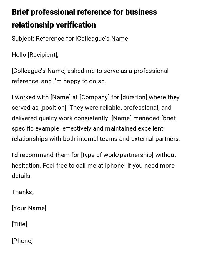 Brief professional reference for business relationship verification