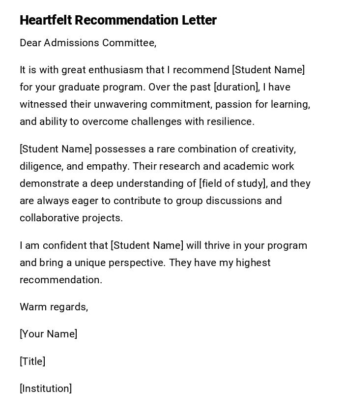 Heartfelt Recommendation Letter Heartfelt Recommendation Letter