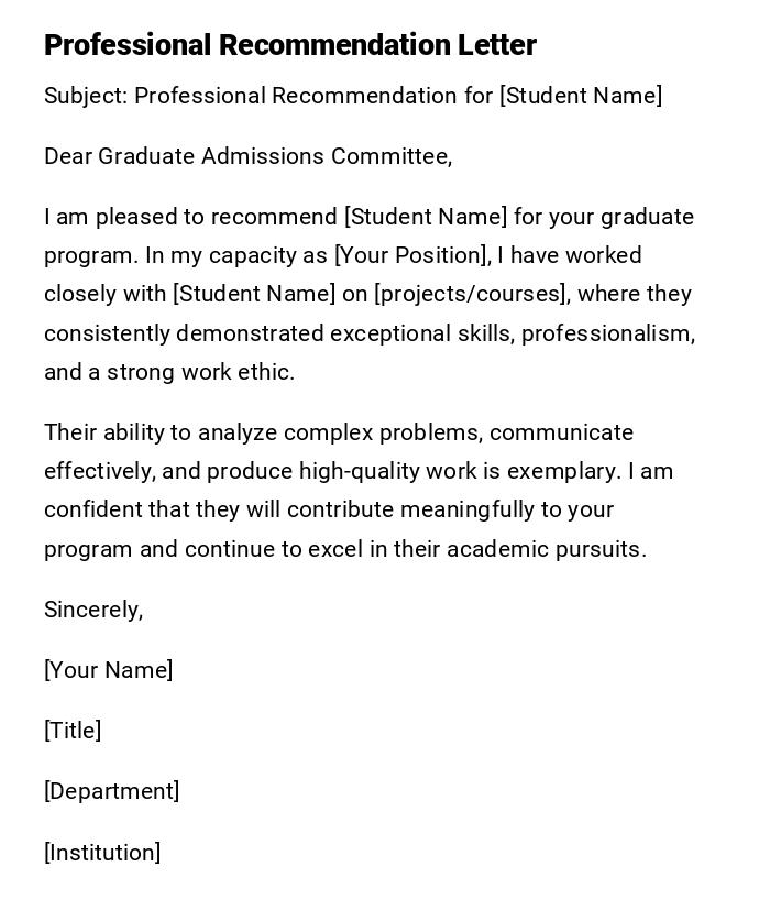 Professional Recommendation Letter Professional Recommendation Letter