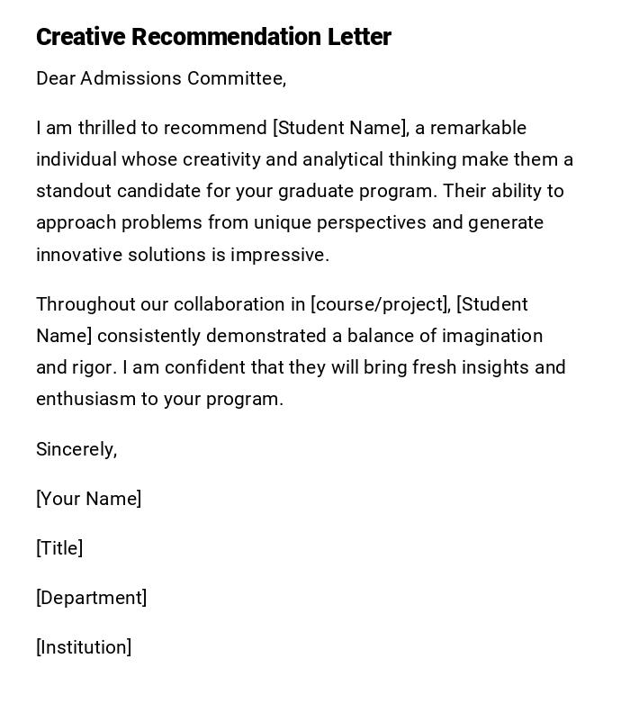 Creative Recommendation Letter Creative Recommendation Letter