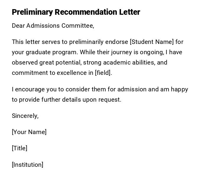 Preliminary Recommendation Letter Preliminary Recommendation Letter