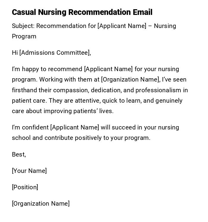 Casual Nursing Recommendation Email