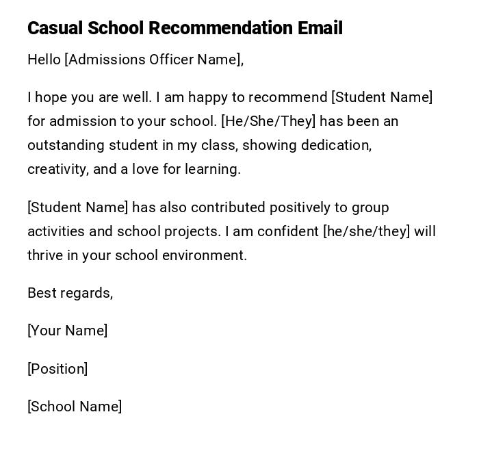 Casual School Recommendation Email
