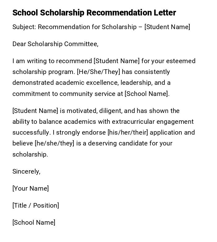 School Scholarship Recommendation Letter