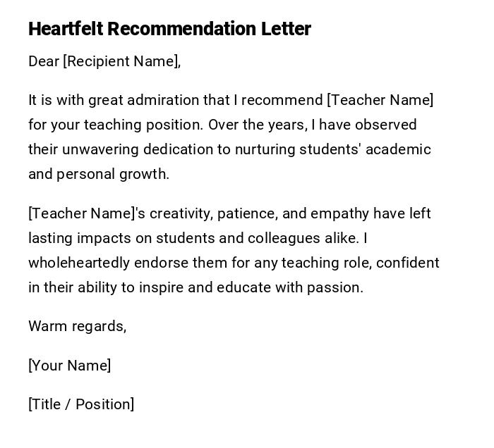 Heartfelt Recommendation Letter