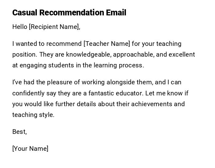 Casual Recommendation Email