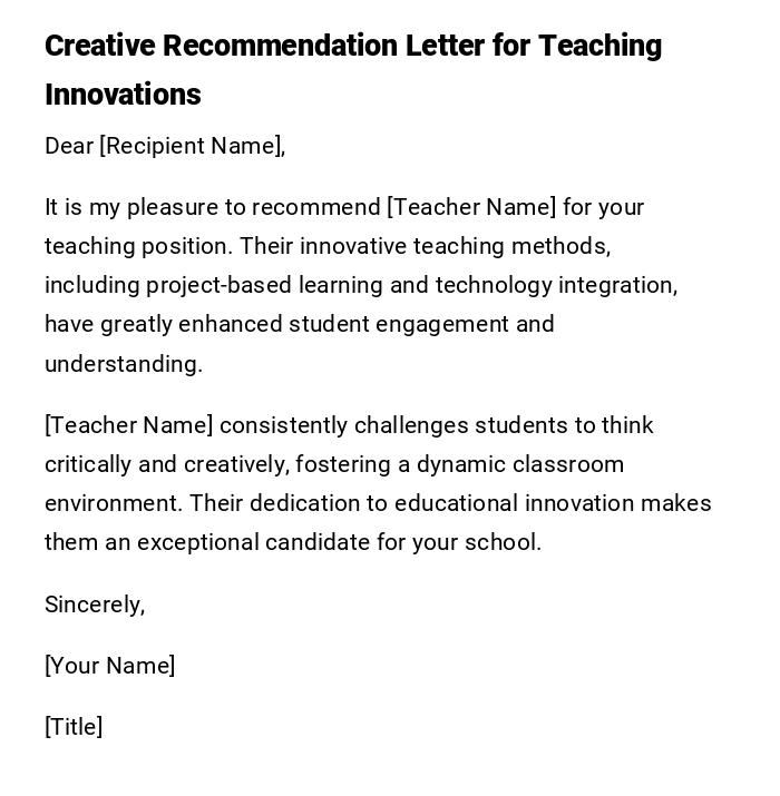 Creative Recommendation Letter for Teaching Innovations