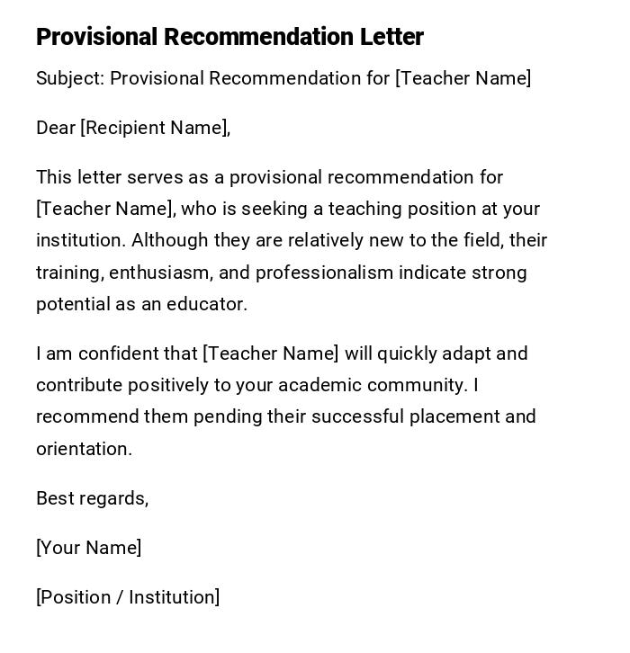 Provisional Recommendation Letter