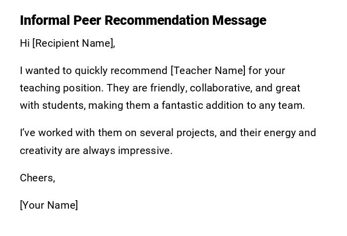 Informal Peer Recommendation Message