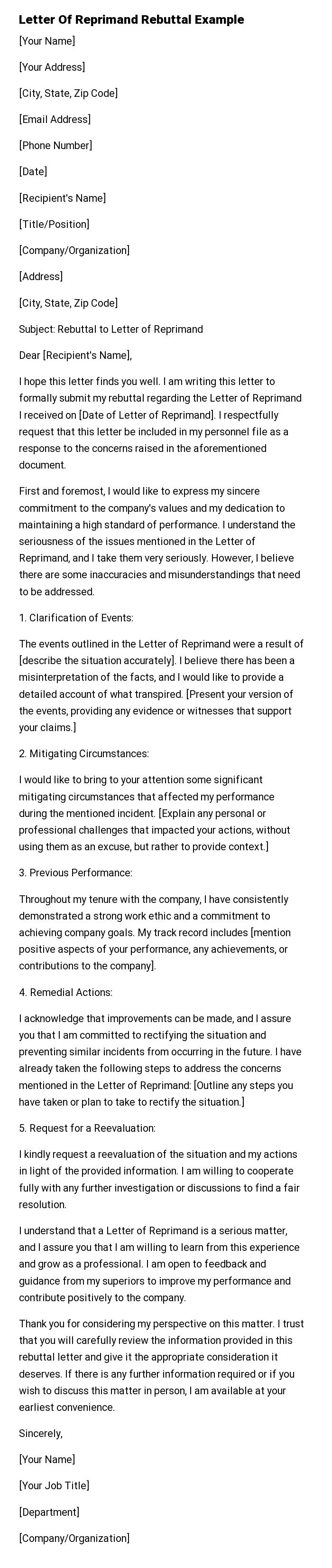 Letter Of Reprimand Rebuttal Example