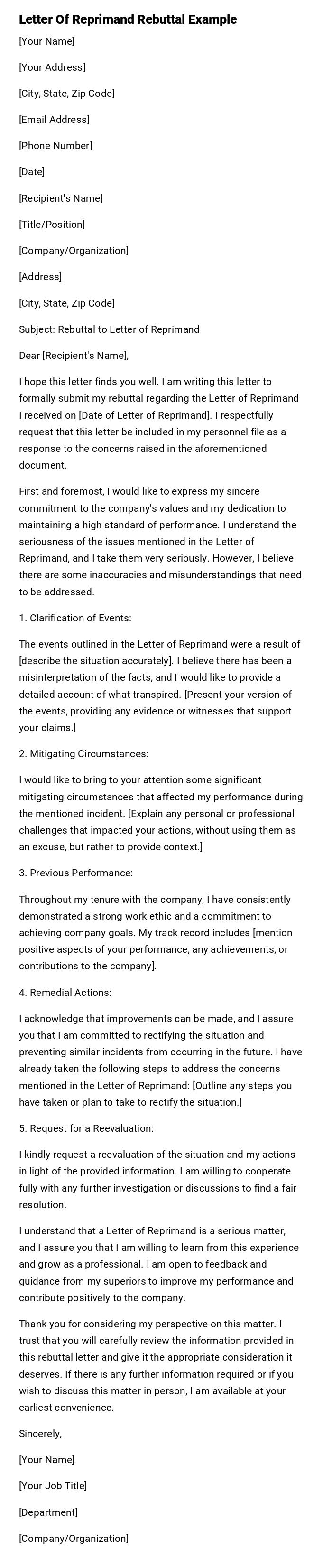 Letter Of Reprimand Rebuttal Example