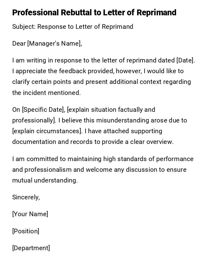Professional Rebuttal to Letter of Reprimand Professional Rebuttal to Letter of Reprimand
