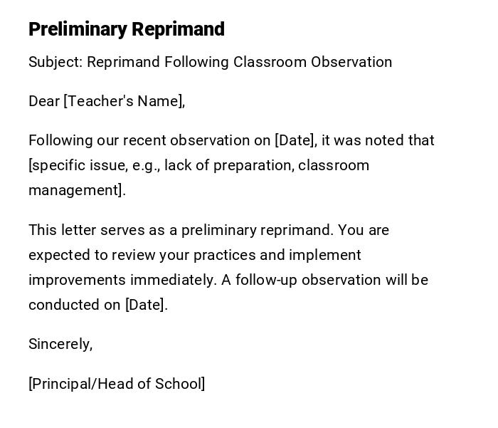Preliminary Reprimand Preliminary Reprimand
