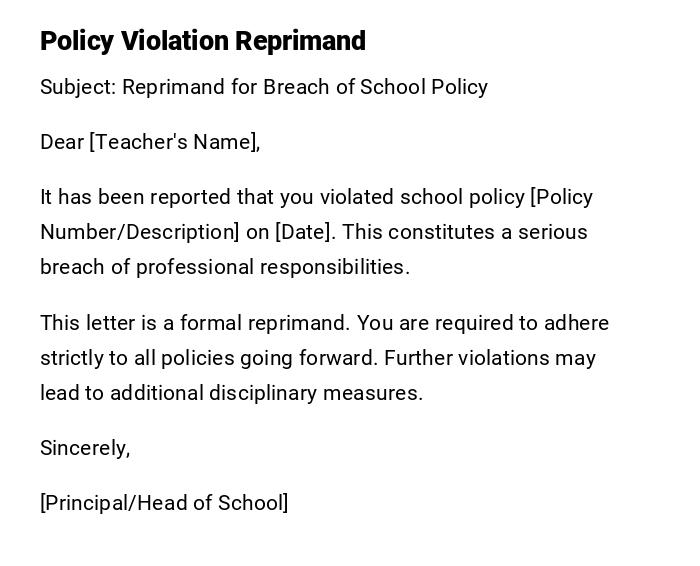 Policy Violation Reprimand Policy Violation Reprimand