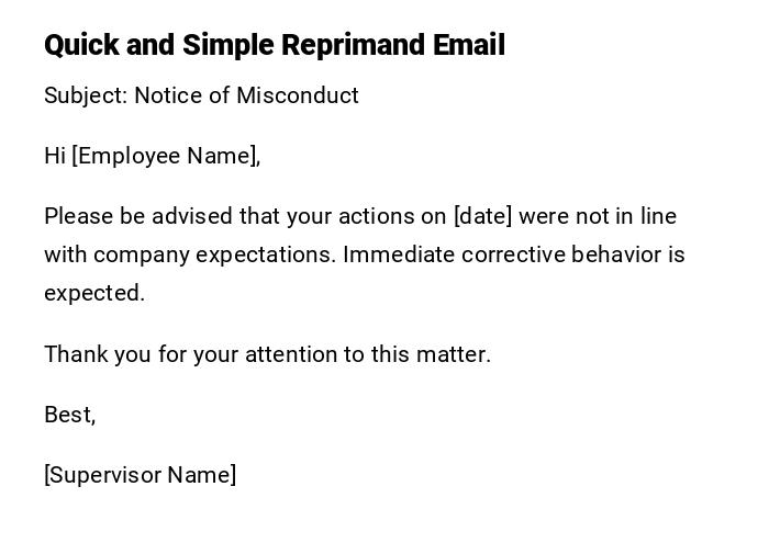 Quick and Simple Reprimand Email Quick and Simple Reprimand Email