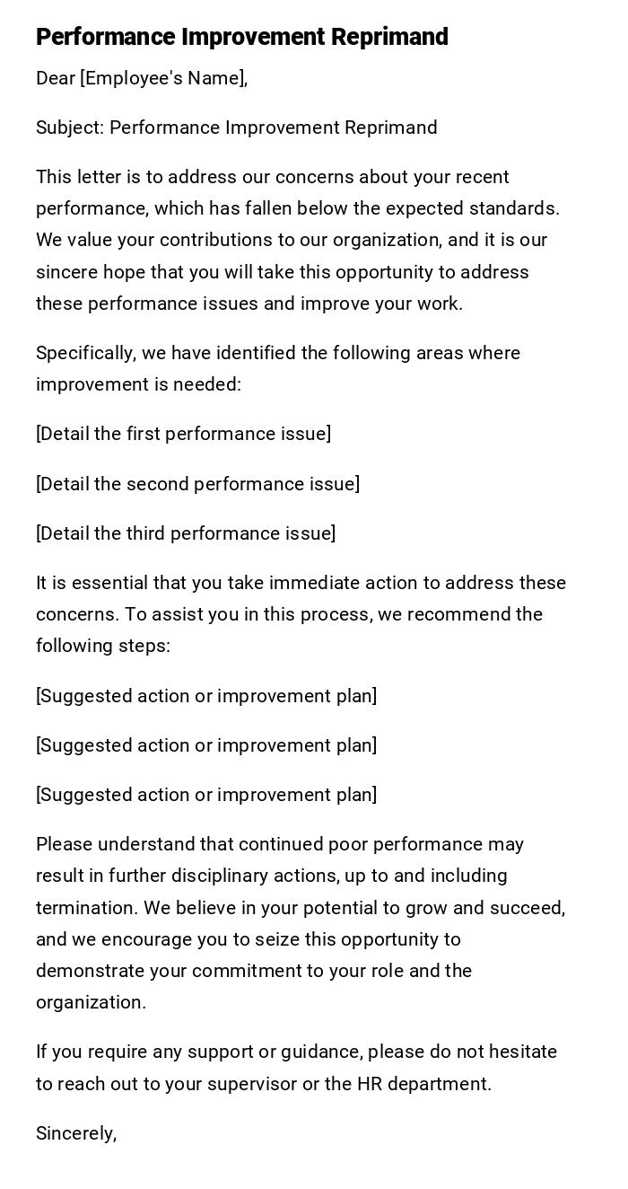 Performance Improvement Reprimand