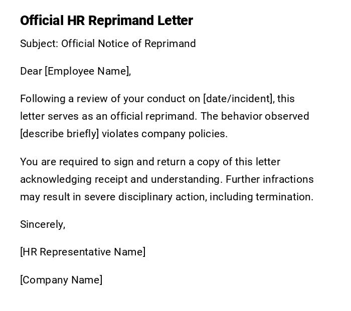 Official HR Reprimand Letter Official HR Reprimand Letter