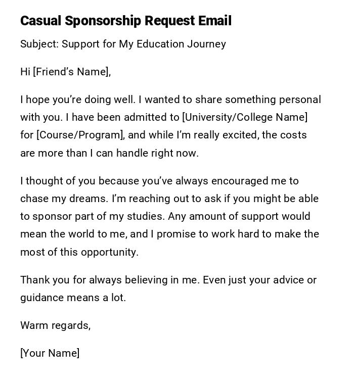 Casual Sponsorship Request Email
