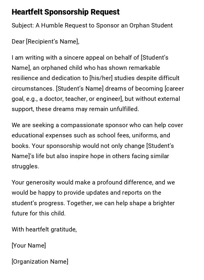 Heartfelt Sponsorship Request