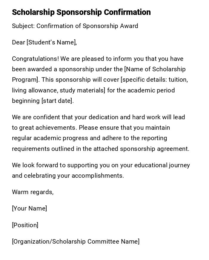 Scholarship Sponsorship Confirmation