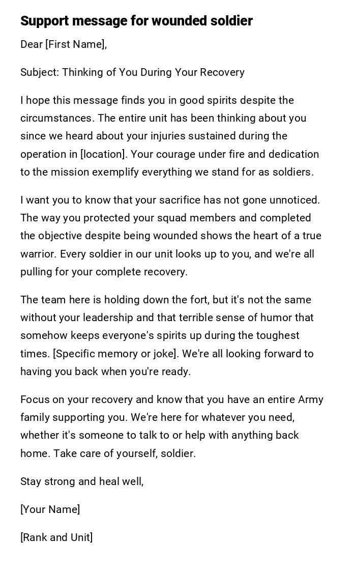 Support message for wounded soldier Support message for wounded soldier