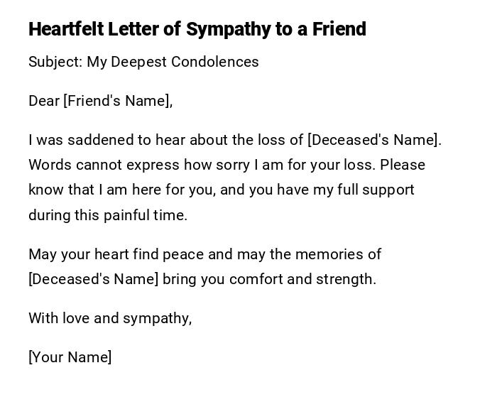Heartfelt Letter of Sympathy to a Friend Heartfelt Letter of Sympathy to a Friend