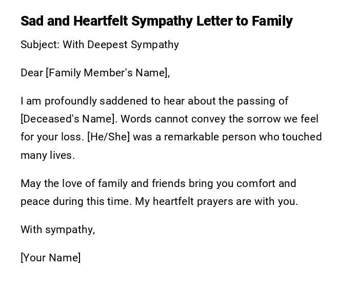 Sad and Heartfelt Sympathy Letter to Family Sad and Heartfelt Sympathy Letter to Family