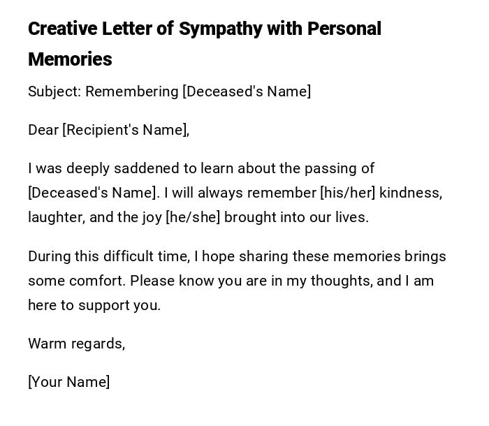 Creative Letter of Sympathy with Personal Memories Creative Letter of Sympathy with Personal Memories