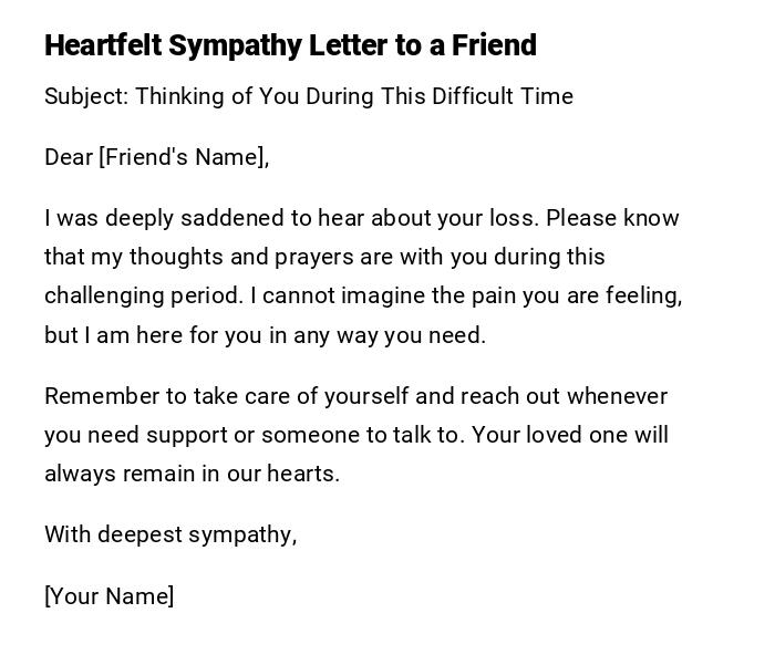Heartfelt Sympathy Letter to a Friend
