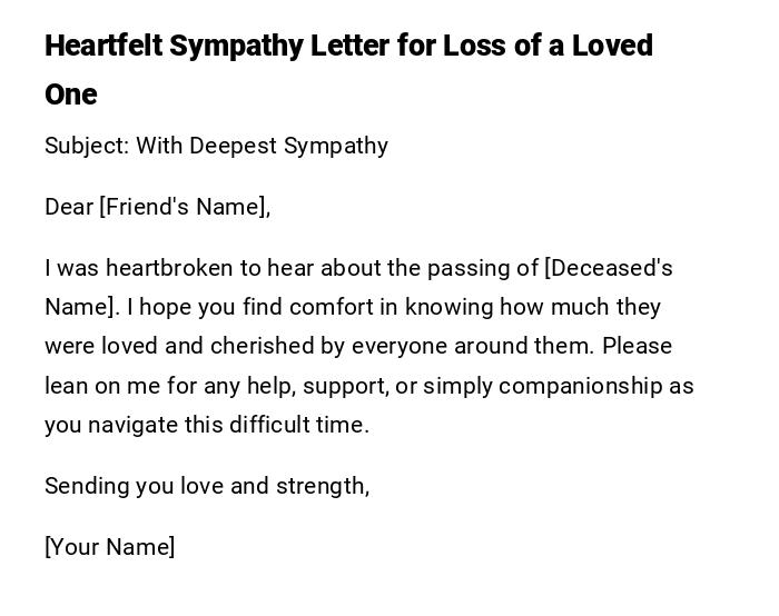 Heartfelt Sympathy Letter for Loss of a Loved One